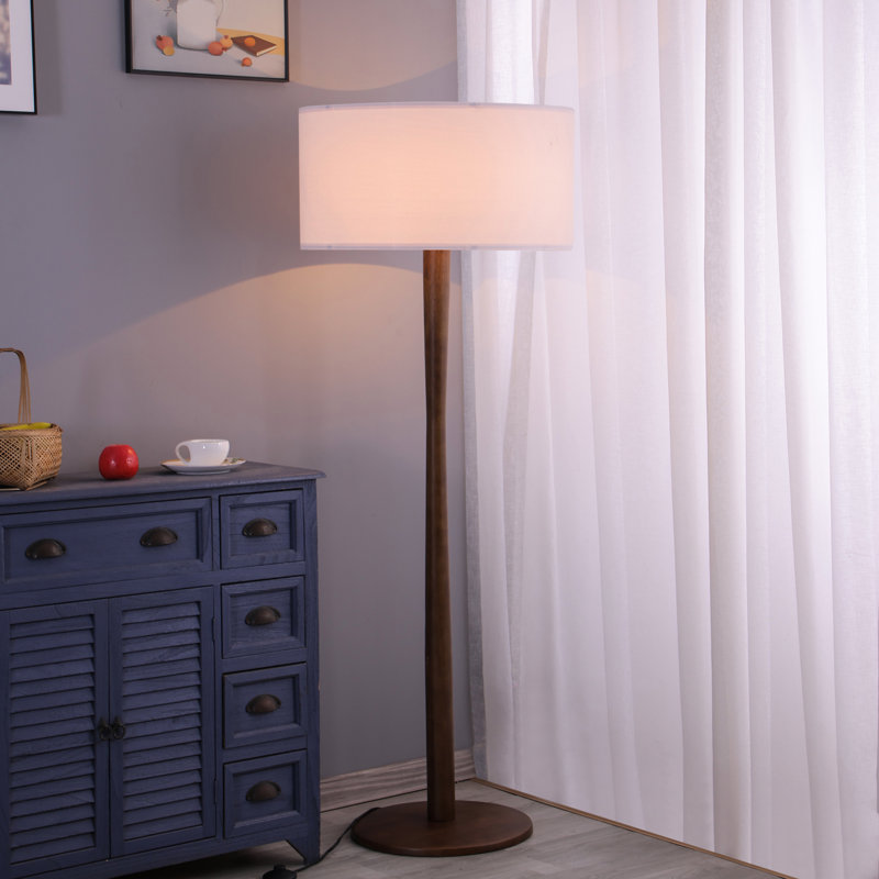 Lampe sur pied en bois de noyer 61 po avec abat-jour tambour en lin blanc 61 po, lampe sur pied minimaliste, certifiée cULus pour les tables d'appoint de salon, les coins de chambre à coucher, les bureaux à domicile ou les salles d'étude
