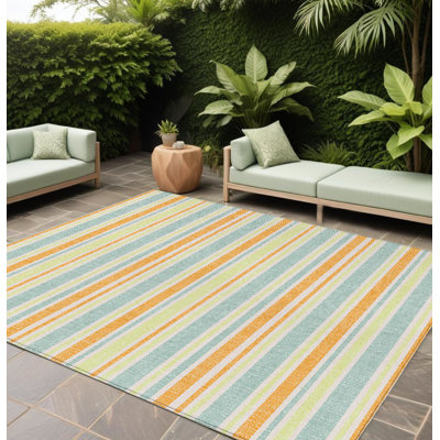 Tapis extérieur lavable antidérapant à rayures orange 10 pi x 14 pi