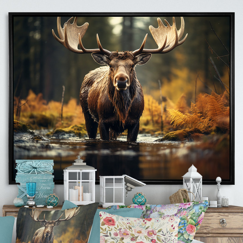 «Canada Majestic Moose III», art mural Canada large, H 30 po x l 40 po x P 1,5 po, Cadre flottant noir