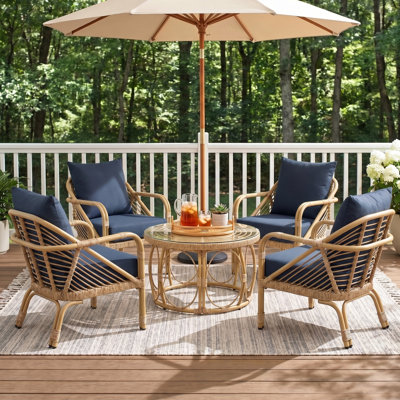 Ensemble de conversation en rotin toutes saisons en polyéthylène (PE) avec table basse, chaises longues d'intérieur / extérieur avec coussins pour patio, porche ou jardin