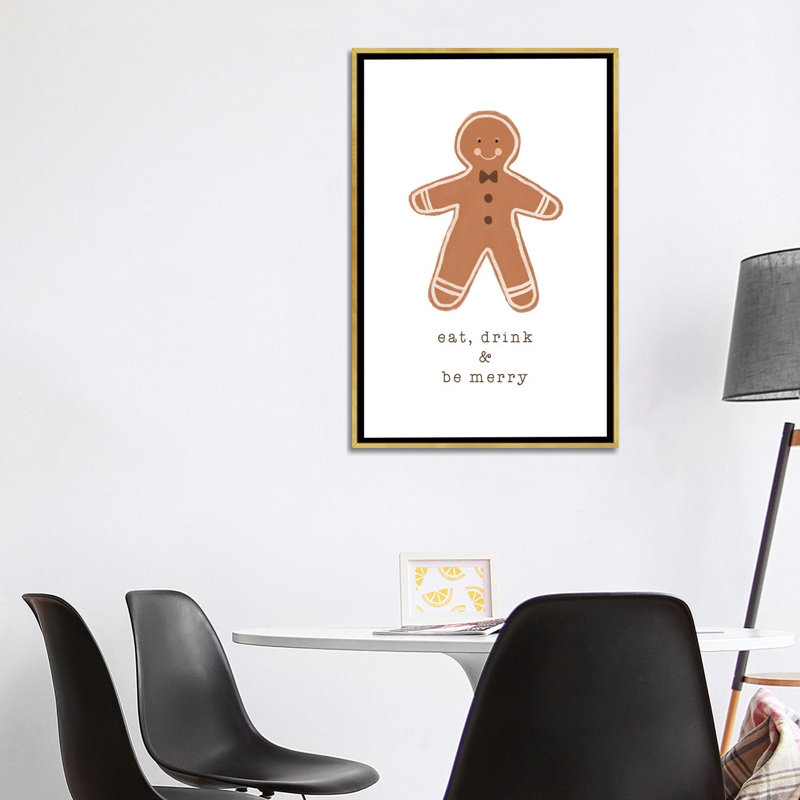 "Manger drink & be Merry" par Orara studio, reproduction d’art, H 40 po x l 26 po x P 1,5 po, Toile encadrée d'or
