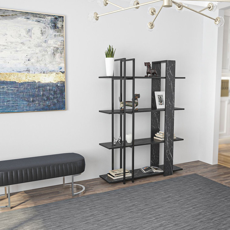 Bibliothèque élégante Elegant, 47,2 x 63,0 x 12,2 pouces | 100% panneau de particules enduit de mélamine, épaisseur: 0,7 pouce | Bendire élégant et couleurs noires, parfait pour la maison ou le bureau, design fonctionnel et chic
