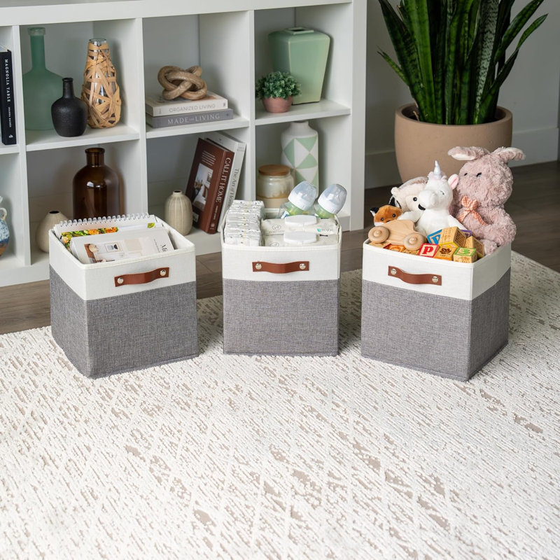 4 Pack 11" X 11" X 11" Foldable Canvas Storage Cubes, Collapsible Linen Fabric Bins With Handles, Cube Organizer Baskets Compatible With Kallax Shelves For Home Organization