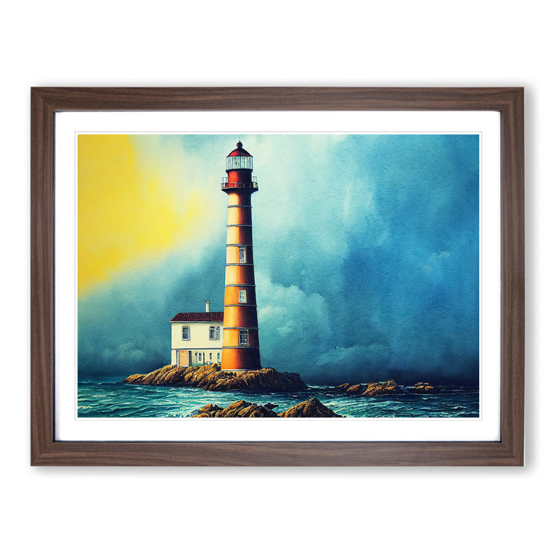 Lighthouse Watercolour Vol.5 1 Piece Single Picture Frame Wall Art, 46cm H x 64cm W, Brown