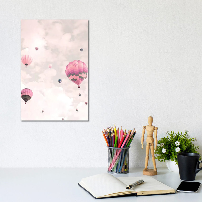 Balloons Over Pink Sky by Caroline Mint - Wrapped Canvas Print, 20.32 cm H x 30.48 cm W