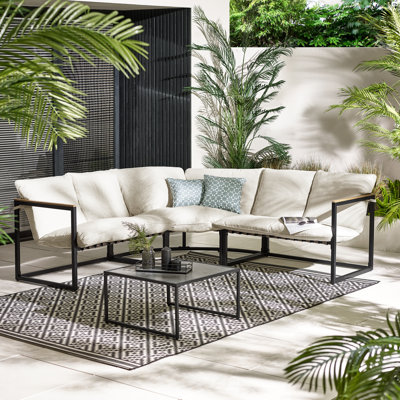 Saejin Outdoor 5 Seater Garden Corner Sofa Lounge Set for Modern Garden Patio (Cover Included)