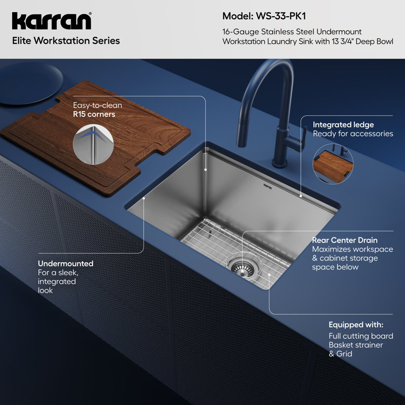 Elite Workstation 23'' L Single Bowl Stainless Steel Kitchen Sink