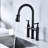 Matte Black Kitchen Faucet With Pull-Down Option - Dual Handle Switch For Accurate Water Control 360-Degree Rotatable High Nozzle Expanded Cleaning Space Brass Material Dependability Function Handles