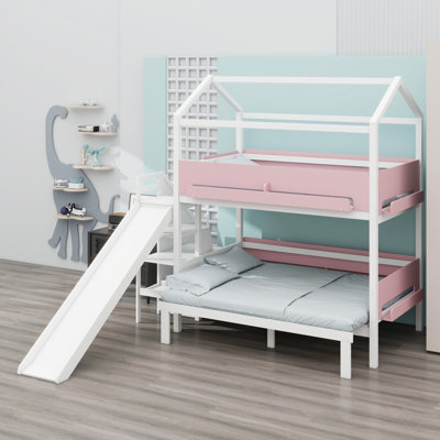 House-Shaped Bunk Bed with Slide and Storage Staircase