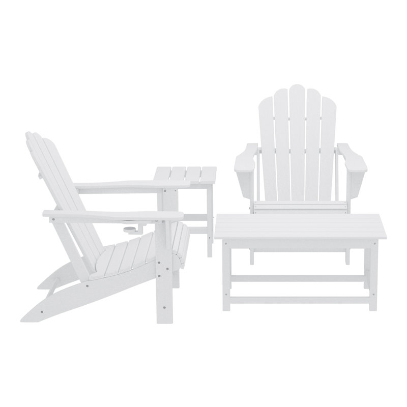 Ensemble de 4 chaises d'extérieur en poly Adirondack avec table d'appoint et table basse, Blanc