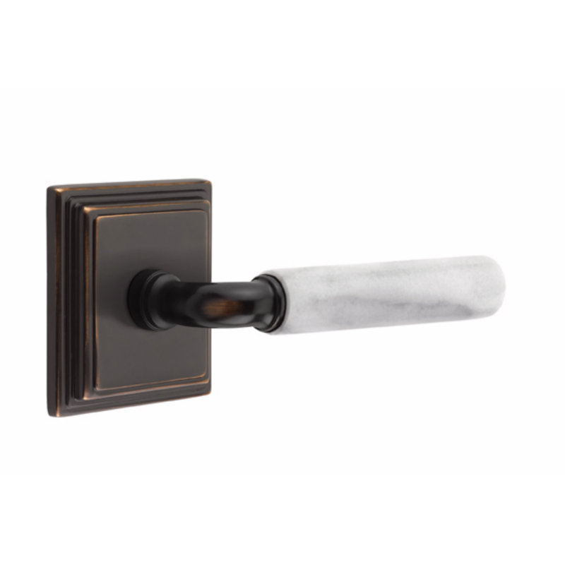 Ensemble de leviers d'intimité Emtek Select, rosette Wilshire, tige R-Bar, poignée, CF, Bronze huilé / marbre blanc