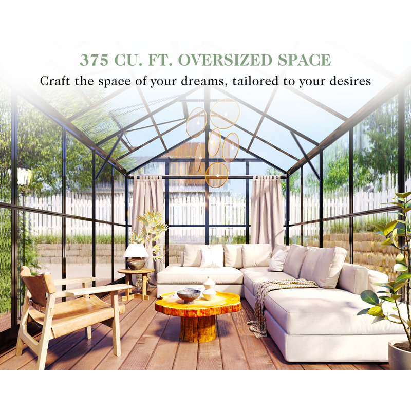  Grower’s Haven AMERLIFE Greenhouse - Outdoor Aluminum Polycarbonate Greenhouse With Ventilation And Rain Gutter, Double Doors With Hook, Walk In Greenhouse For Outdoors, Backyard, Garden