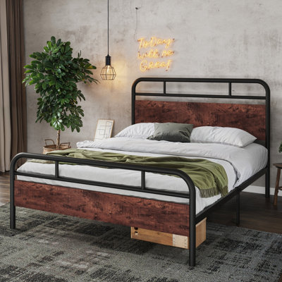 Milligan Metal Platform Bed Frame with Wood Headboard and Footboard