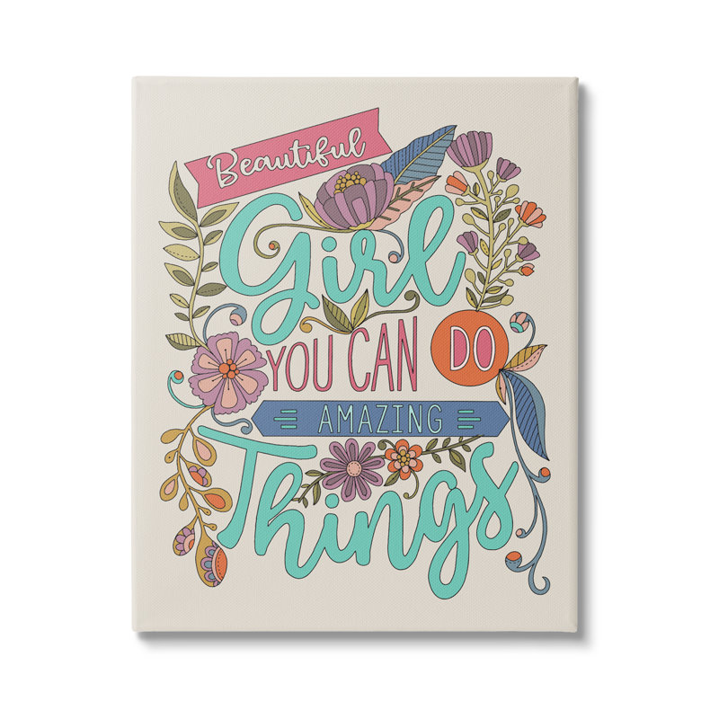 Girl Power Fun Motivation Motif floral complexe par Valentina Harper - Art textuel, Toile tendue