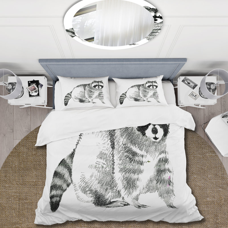 Portrait monochrome de raton laveur - ensemble de housse de couette Farmhouse - microfibre de polyester