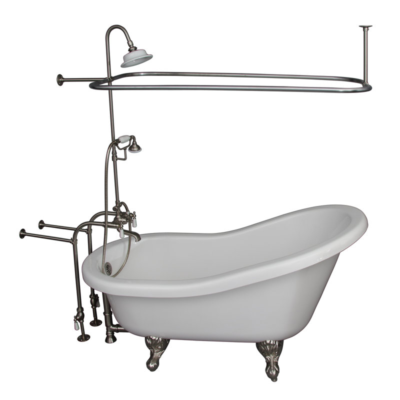 60 " L x 30 " W Freestanding and Mounting / Installation Required Soaking Acrylic Bathtub with Faucet, Bisque, Brushed Nickel