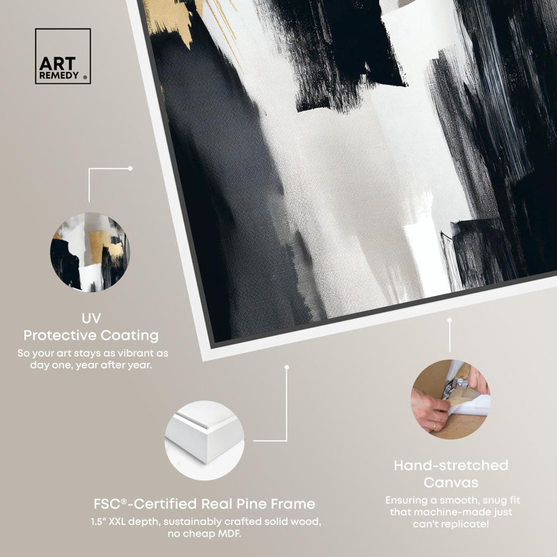 Large Black and White Abstract Canvas Print with White Frame
