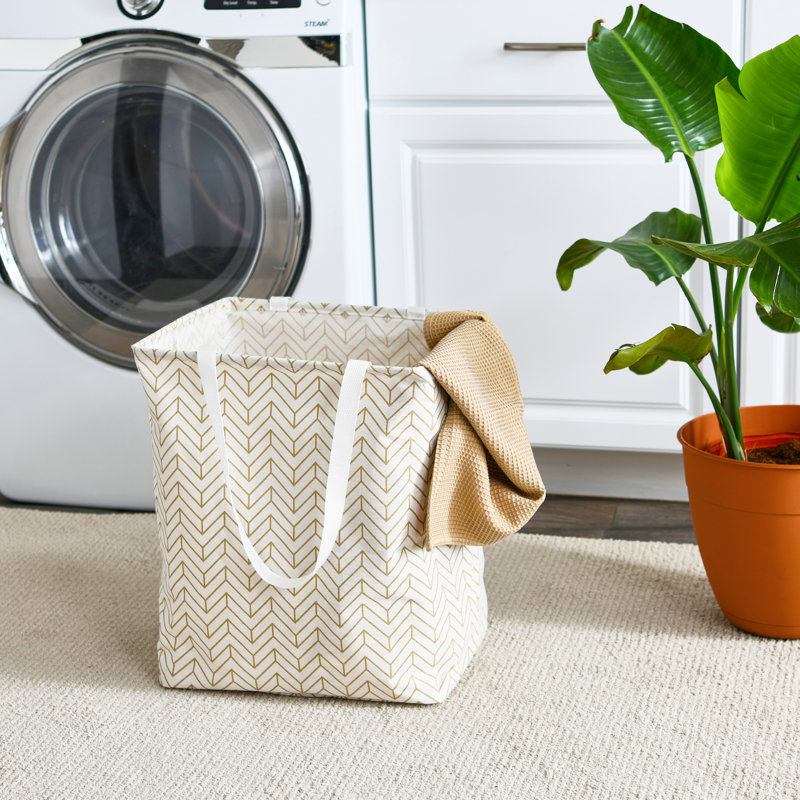 Reusable Grocery Canvas Laudry Basket, Tan Chevron