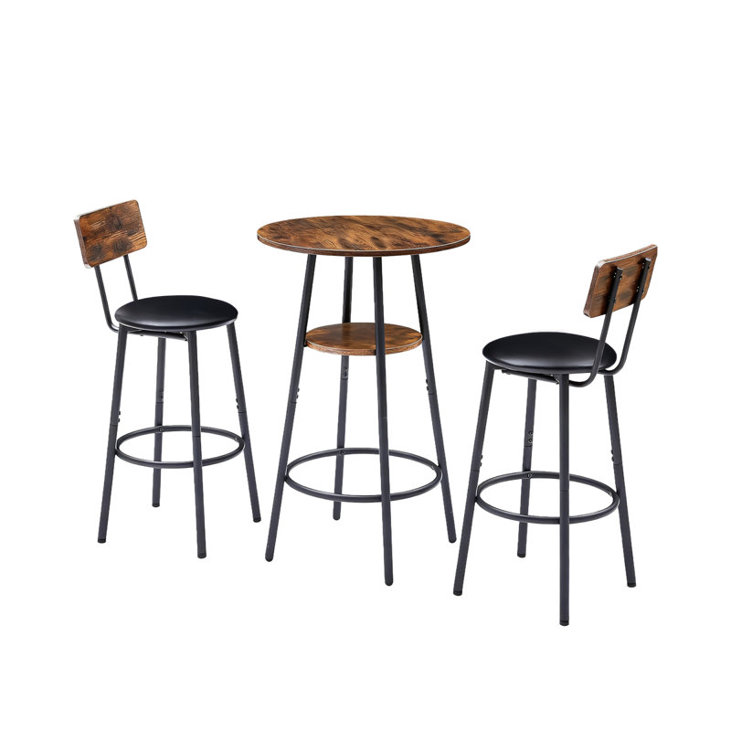 Rustic Patio Bar Sets With Storage, Metal & Mdf, For Small Spaces