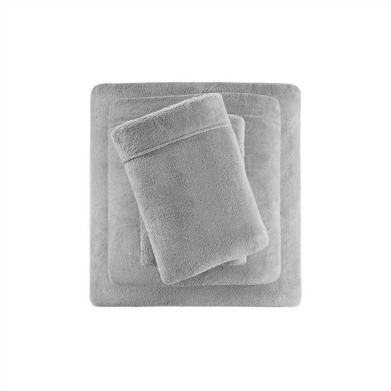 Gracie Mills Dashiell Micro Plush Sheet Set, Full Sheet Set with 2 Pillowcases, Gray