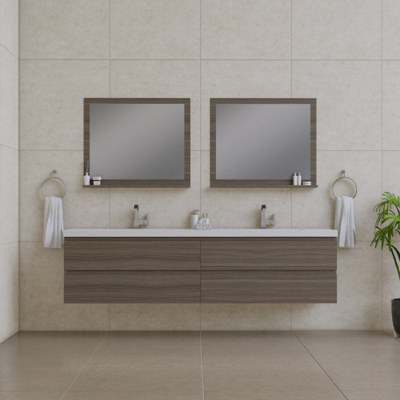 Arjina 84'' Double Bathroom Vanity with Solid Surface Top, Gray