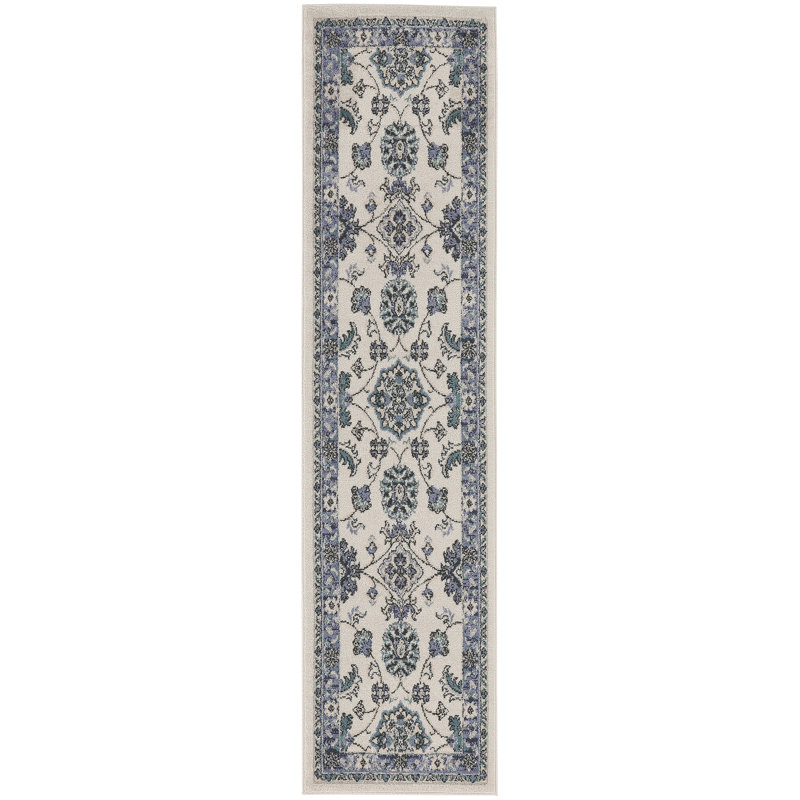 Nourison Essentials Ivory/Blue Indoor/Outdoor Area Rug, Runner 2' x 6'