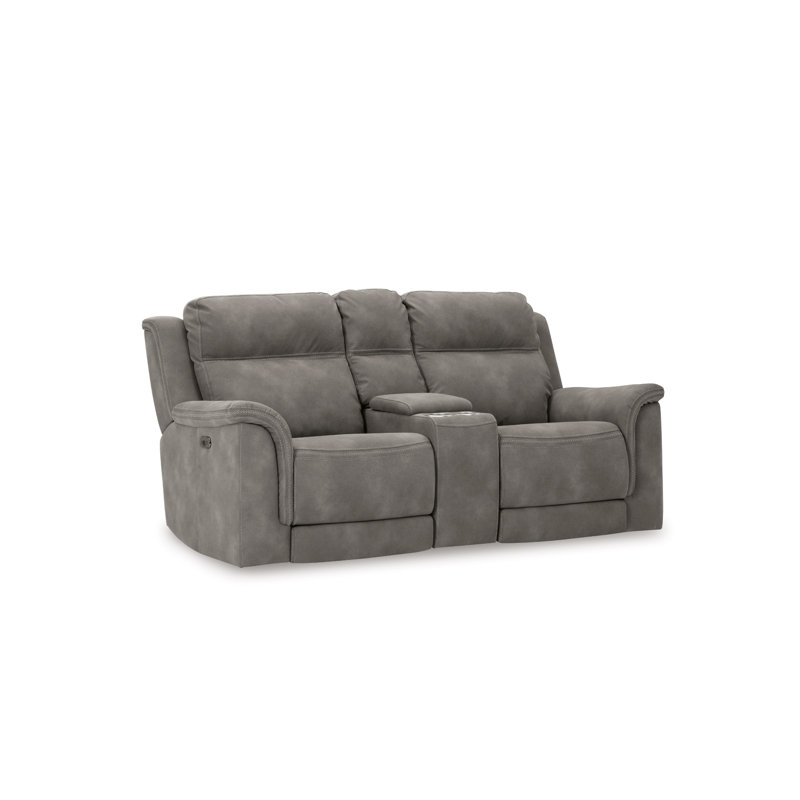 Gordils 76'' Faux Leather Power Reclining Loveseat, Slate Gray Faux Leather