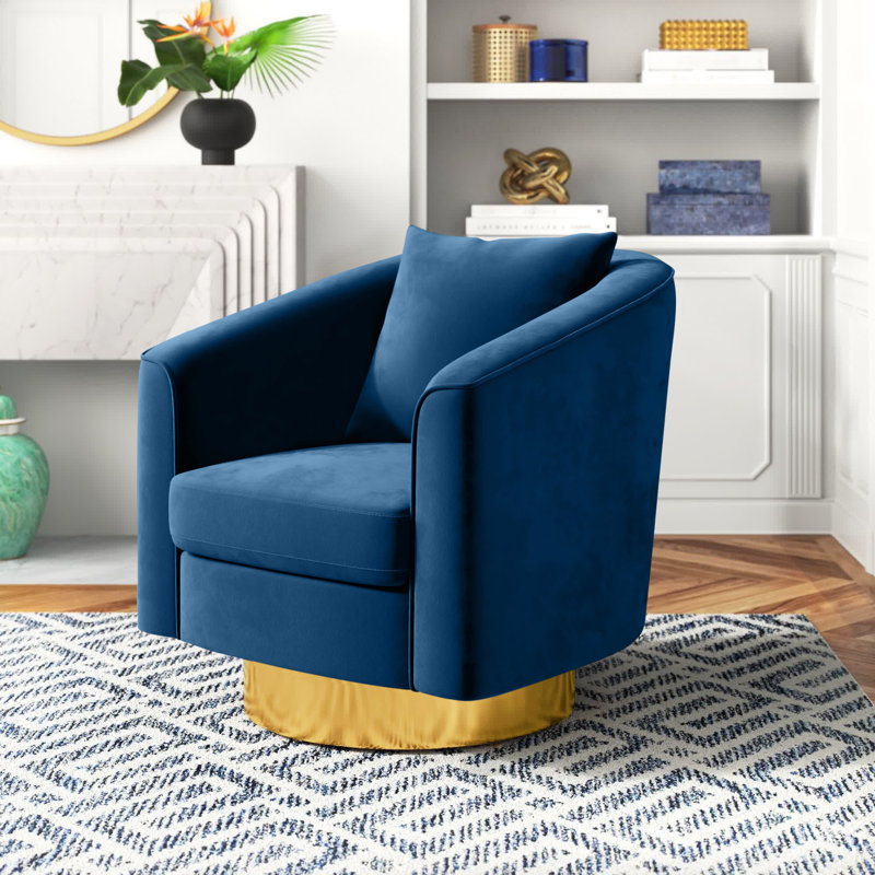 Kataleya Velvet Swivel Barrel Chair, Blue Velvet
