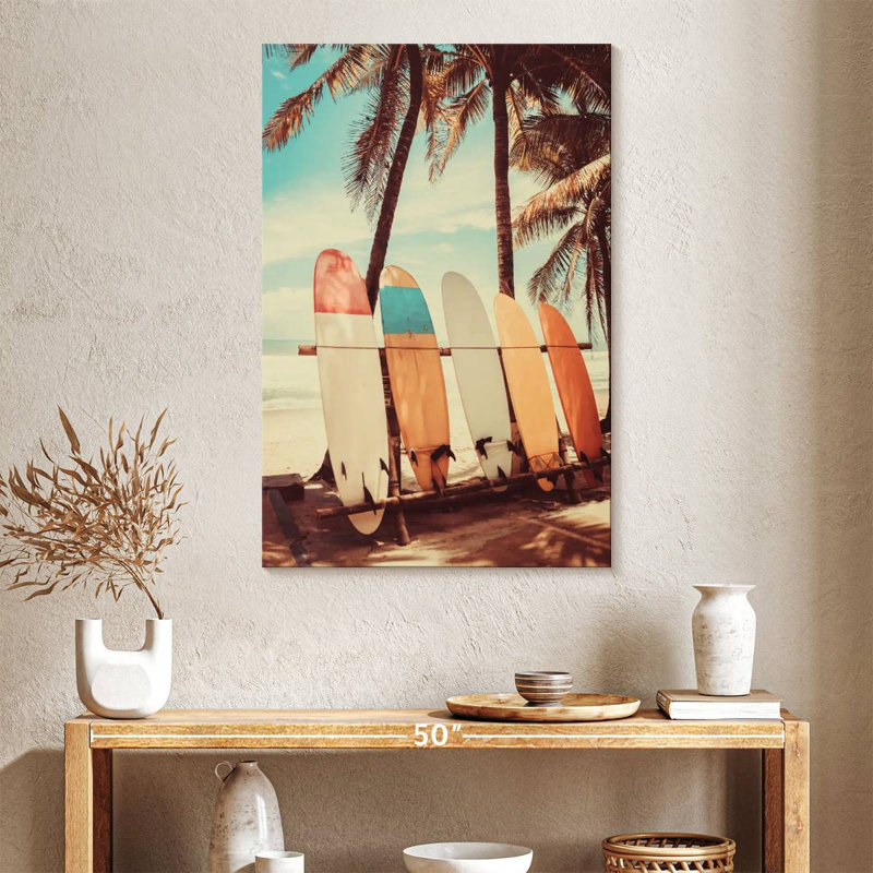 Planches de surf rétro sur toile, H 39 po x l 26 po x P 1,25 po