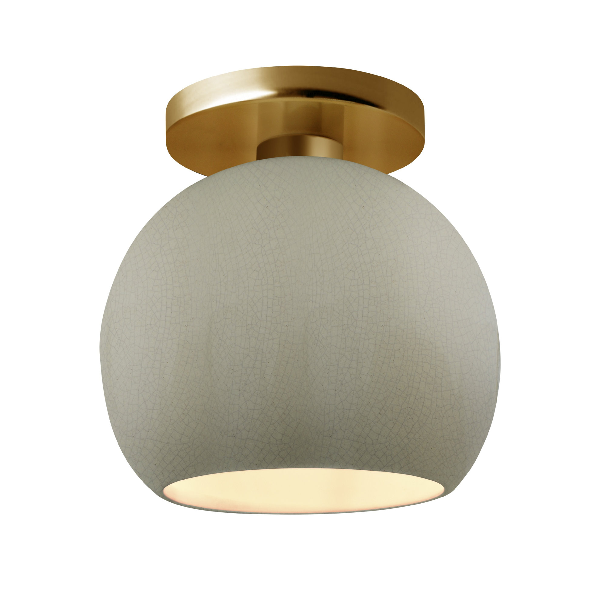 Single Light Ceramic LED Semi Flush Mount, Celadon Green Crackle, 9" H x 10" W x 10" D, Brushed Brass