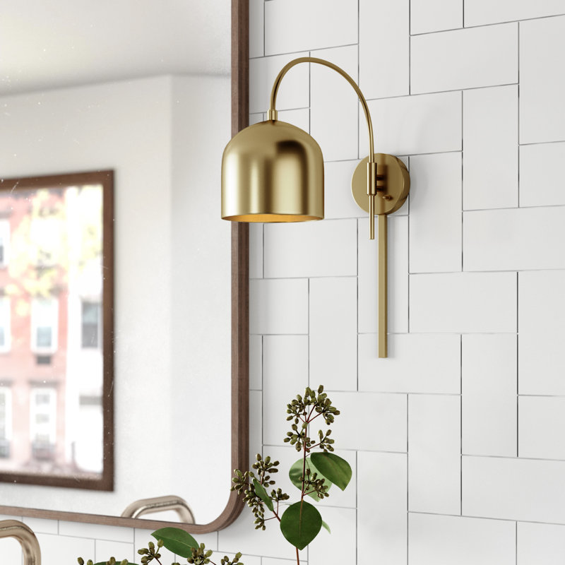 Rawlins Plug-in Armed Sconce, Natural Brass