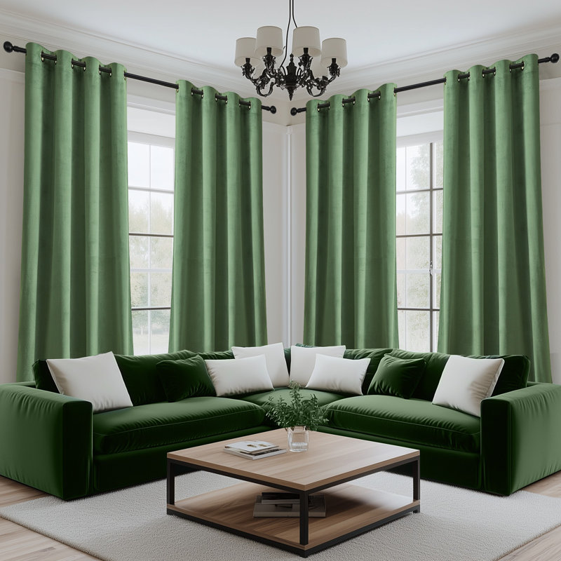 4pcs Velvet Solid Color Metal Grommets Room Darkening Curtain Panels (set Of 4), 42" W x 63" L, Sage Green
