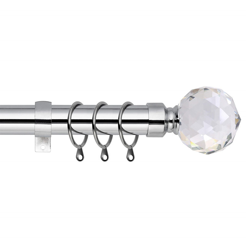 Adjustable Single Curtain Pole, 210cm W x 3cm D, Chrome