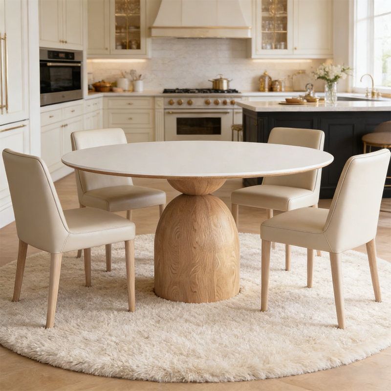 Table ronde en bois massif en bois fritté blanc, robuste et durable, 29.53"H x 53.15"L x 53.15"W