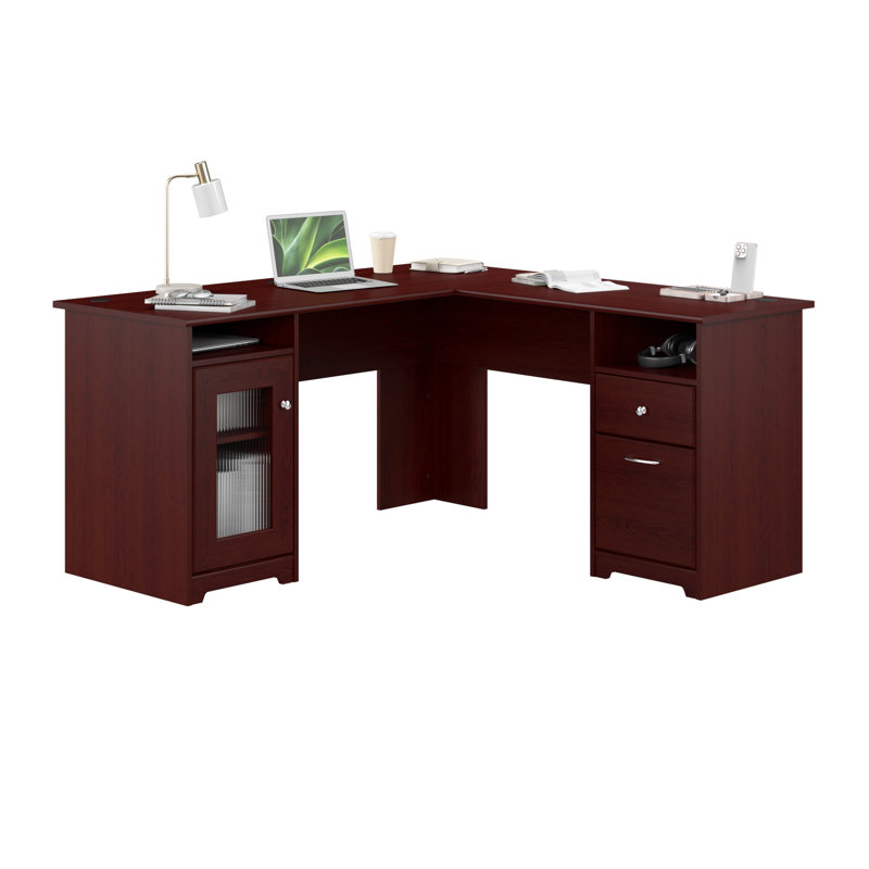60W L Shaped Computer Desk with Storage in Harvest Cherry, Harvest Cherry
