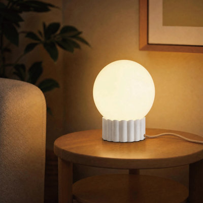 6.9" Modern Dimmable Opal Glass Globe Table Lamp with White Resin Base, cULus Certified for Bedroom, Living Room,  Home Office or Study Room