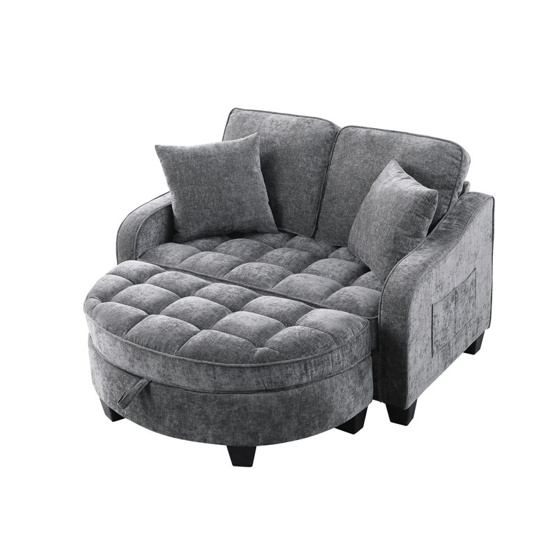 Accent Chair With Storage Semicircular Ottoman, Gray