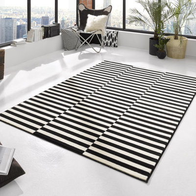 Panel Machine Woven Black/Cream Indoor Rug