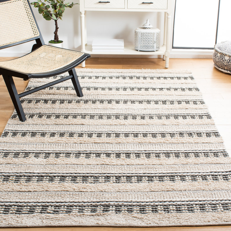 Tapis beige / gris en coton tissé à la main Babs, Rectangle 4 pi x 6 pi