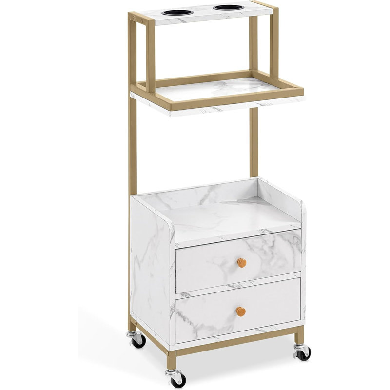 Utility Cart with Hair Dryer Holder and Locking Wheels, Metal Frame