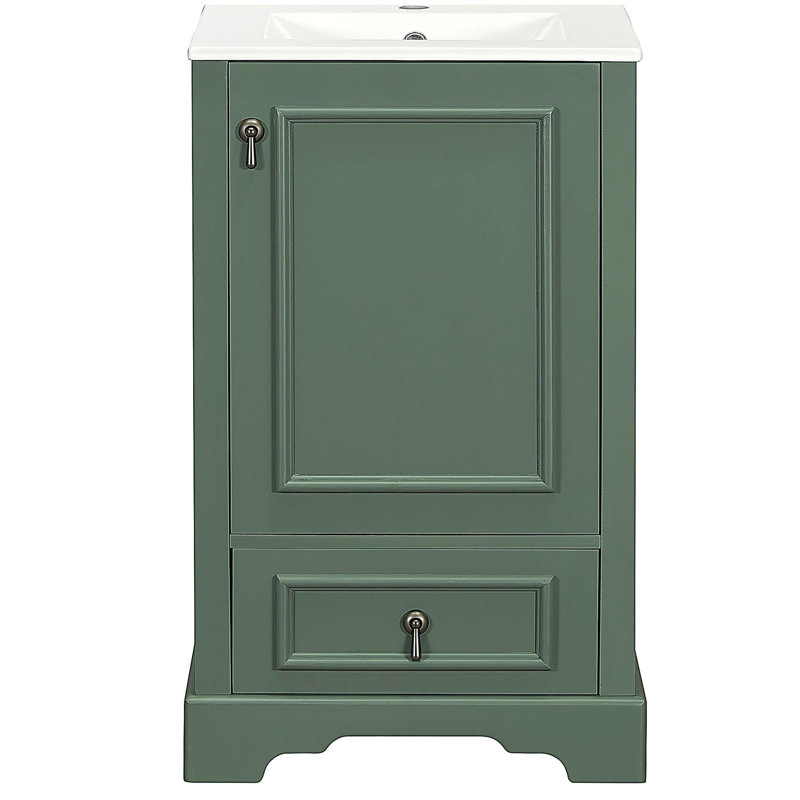 Meuble-lavabo de 20 po avec lavabo en céramique, armoire de salle de bain avec tiroir et porte, Vert