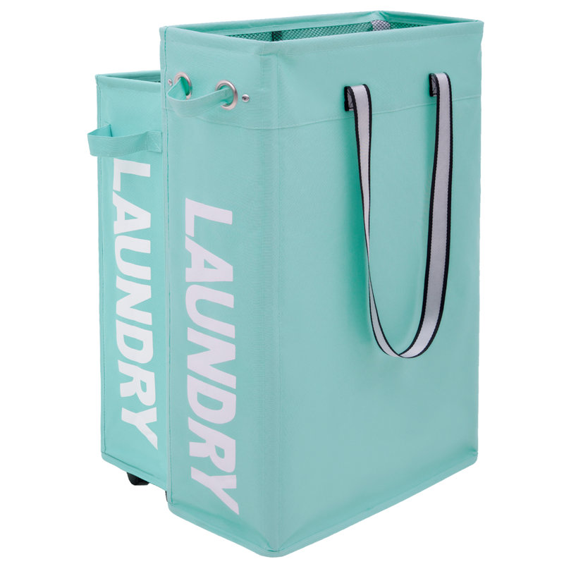 Fabric Laundry Hamper with Handles, Light Blue