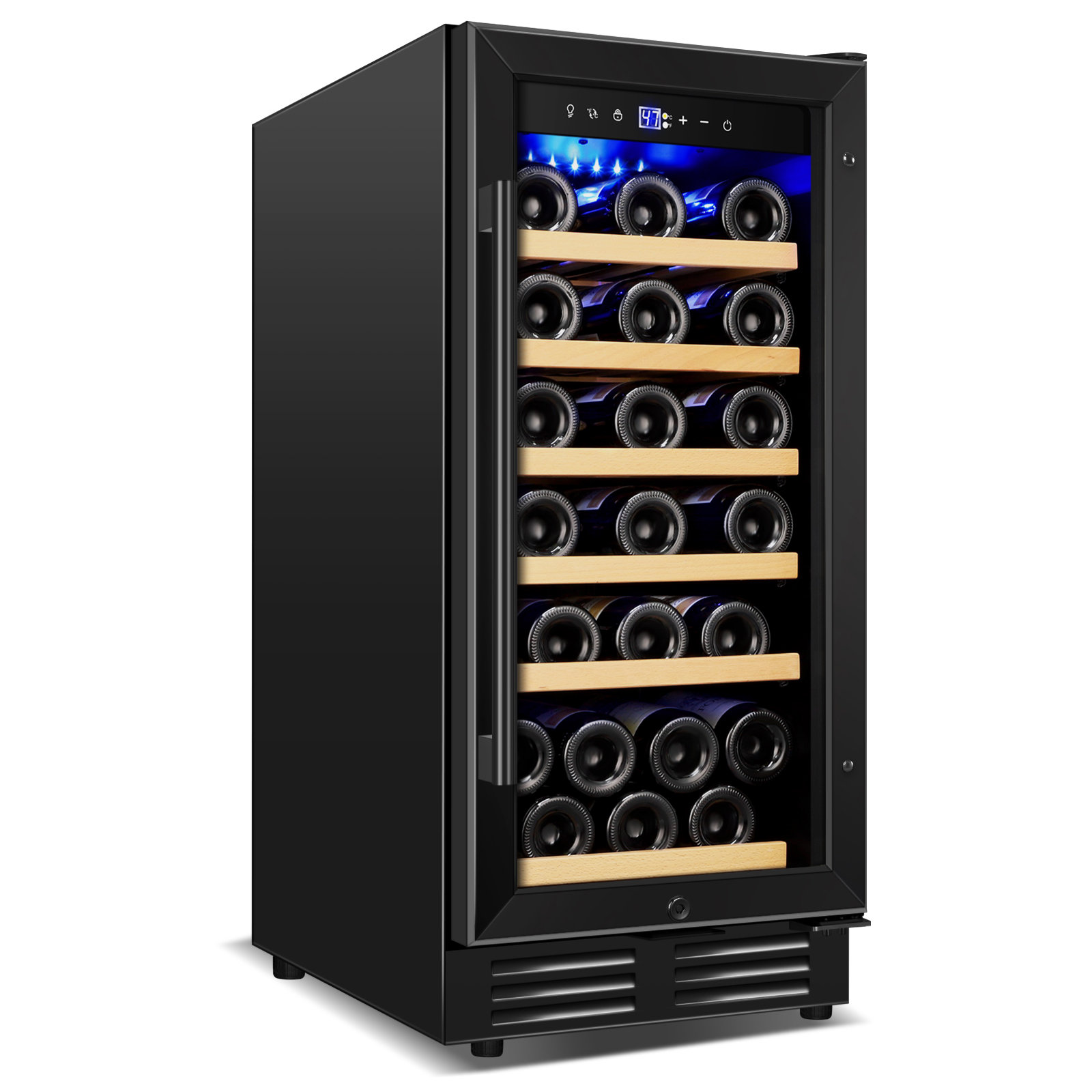 15 Inch Single Zone Wine Refrigerator, Mini Wine Cooler, Holds 30 Bottles, Built-In or Freestanding with LED Light, Safety Lock, Removable Shelves  I | Fridge.com