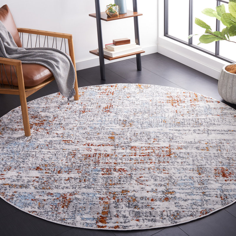 Tapis ivoire / gris Ethellee 684, Rond 6 pi 7 po