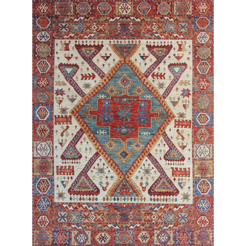 Tapis ivoire et rouille de haute qualité noué à la main
