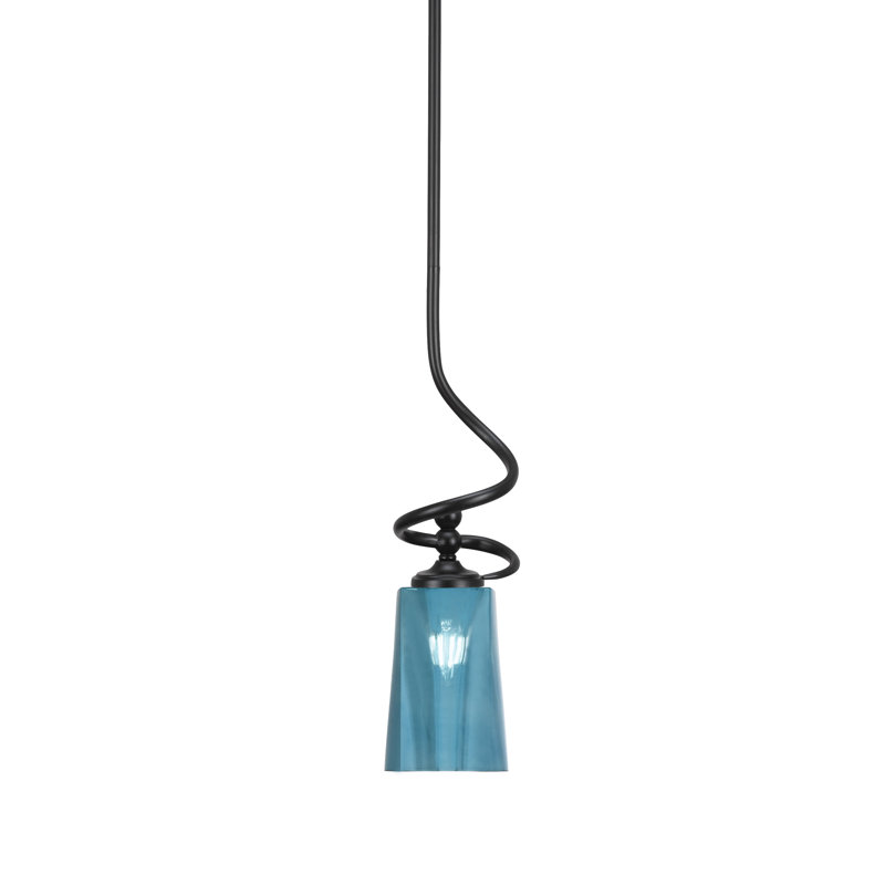 Suspension Sadea Stem Hung Mini présentée en finition noir mat avec verre dégradé bleu de 11,4 cm de large x 16,5 cm de hauteur