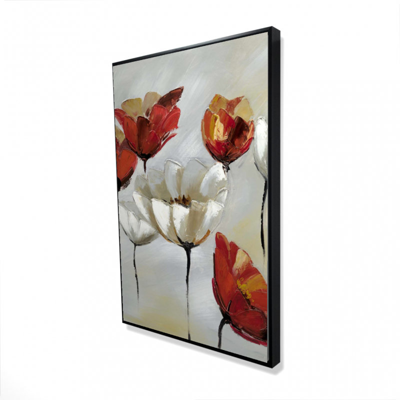 "Fleurs abstraites rouges et blanches" sur toile