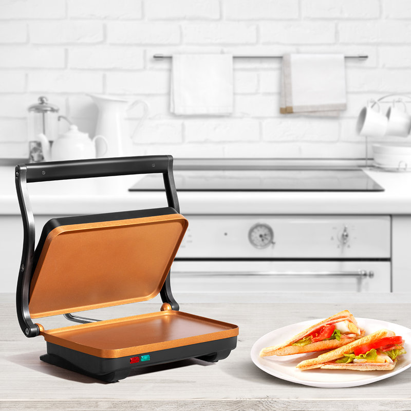 Gril électrique antiadhésif 2 tranches et presse à panini Holstein Housewares, Copper