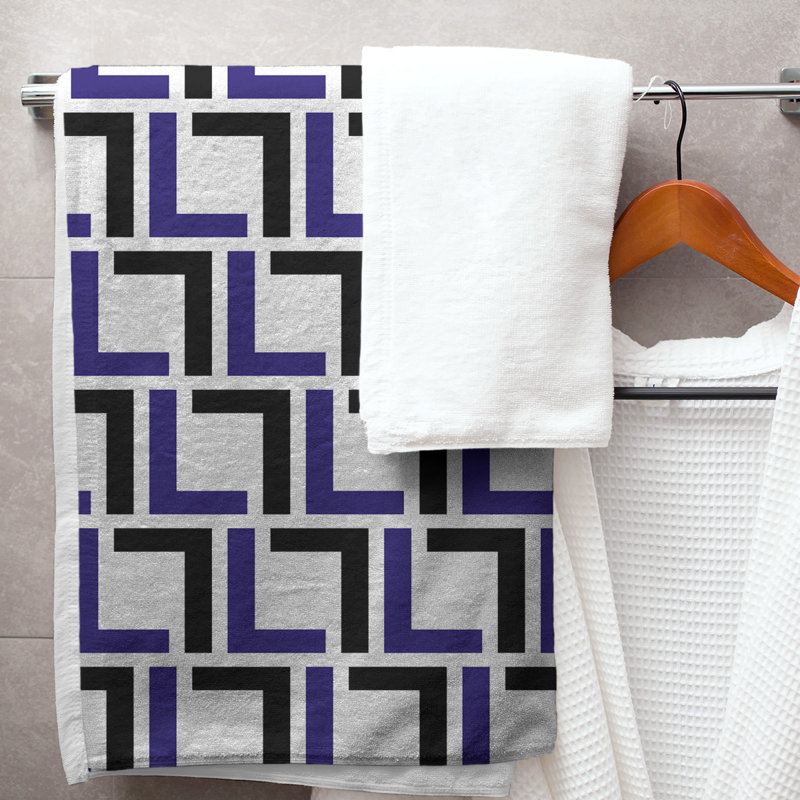 Bath Towel, White/Purple/Black