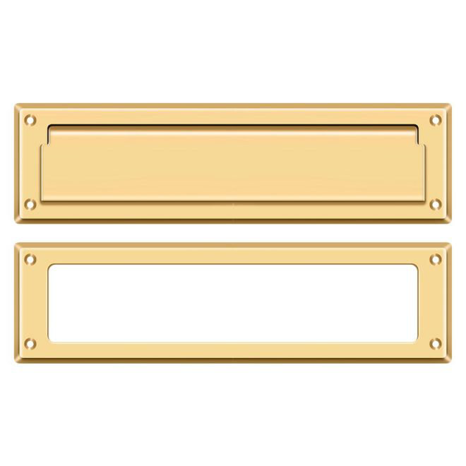 Brass Mail Slot, Polished Brass, 3.625" H x 13.125" W x 0.5625" D
